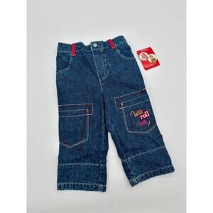 New Fisher Price Lets Roll Out Jeans 12mo Pull On Blue Denim Flip Cuff Retro